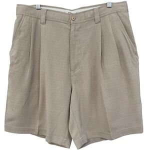 Tommy Bahama Men’s 100% Silk Pleated Relax Fit Shorts Size 35 Tan
